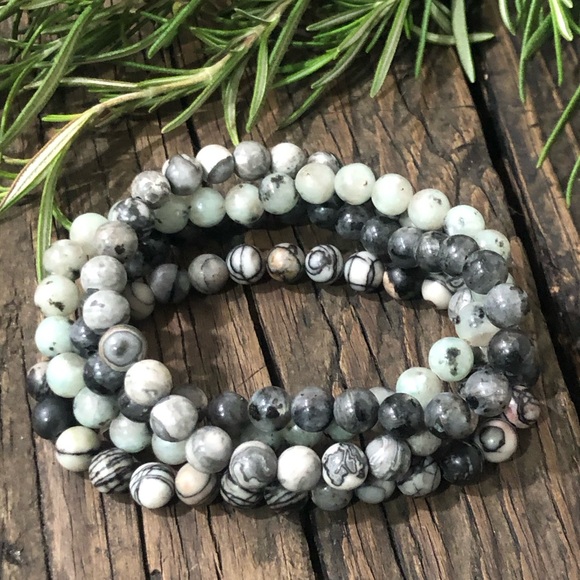 Natural Stone Beaded Bracelet Set, 4 Pieces - Picture 4 of 4